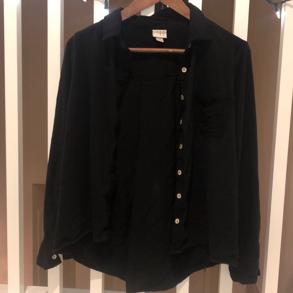 Women’s black button down shirt with pocket